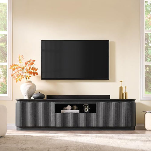 70" Fluted TV Stand for TVs Up to 80", Mid Century Modern Entertainment Center by XIASLO