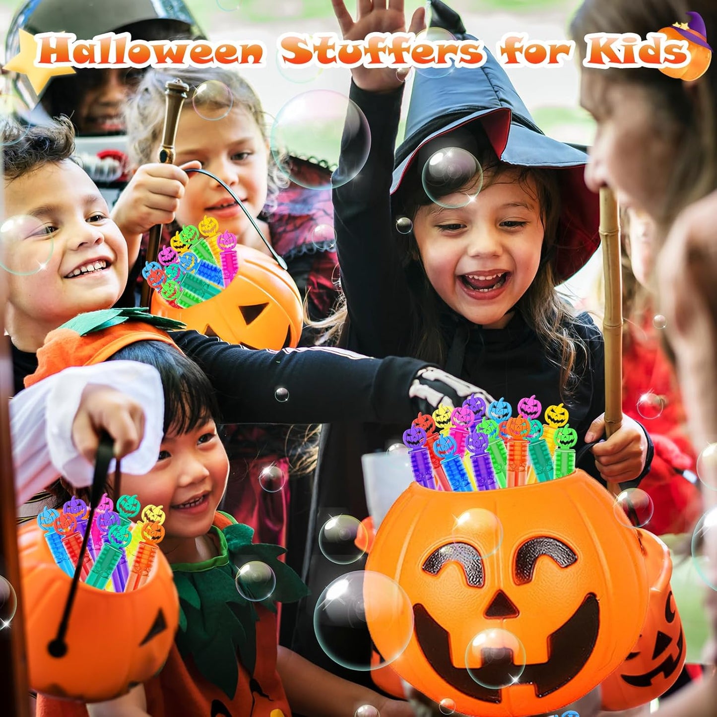 300 Piece Halloween Party Favor Bubbles, Halloween Bubble Wands Bulk for Kids Party Favor Supplies, Trick or Treat Goodie Bags, School Classroom Game Rewards, Halloween Miniatures