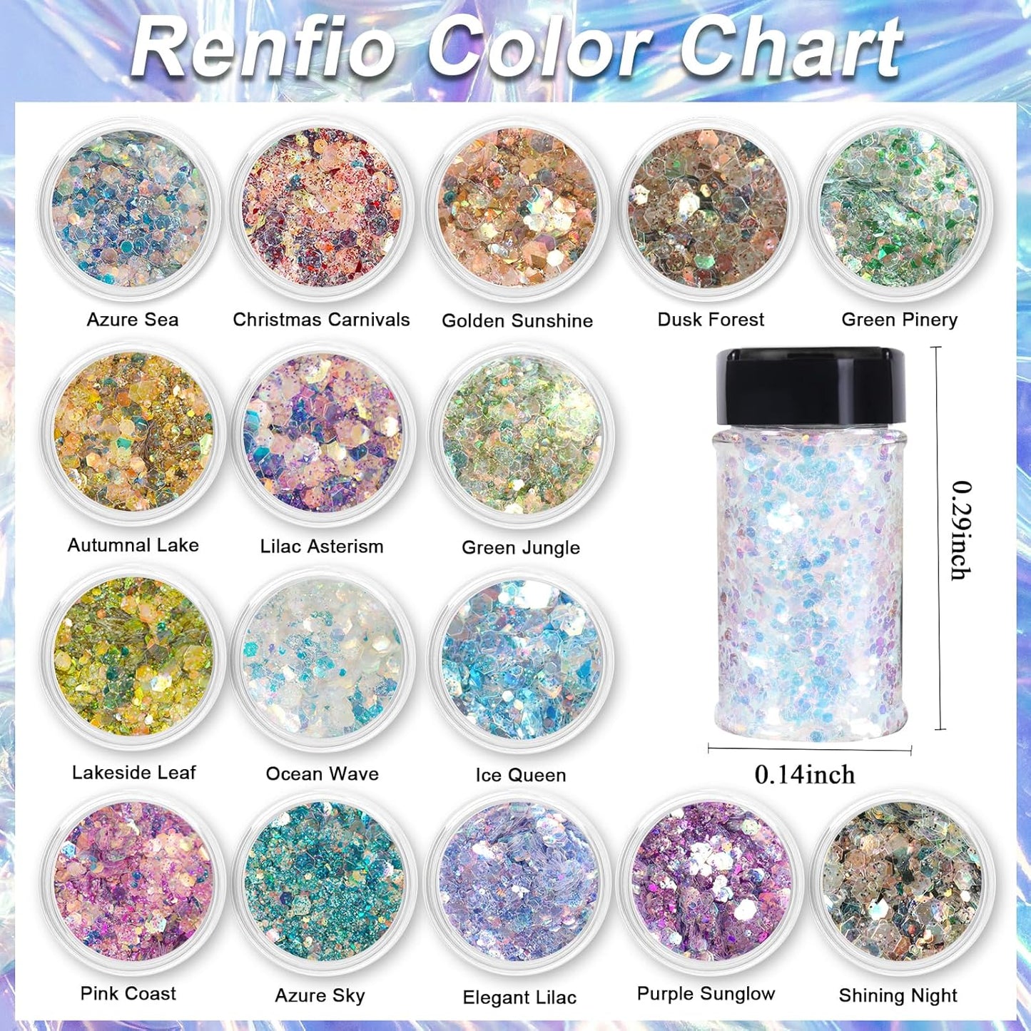 Renfio Opal Chunky Glitter - 1.75oz/50g Black Holographic Iridescent Glitters for Resin Nails Art, Hair, DIY Crafts & Snow