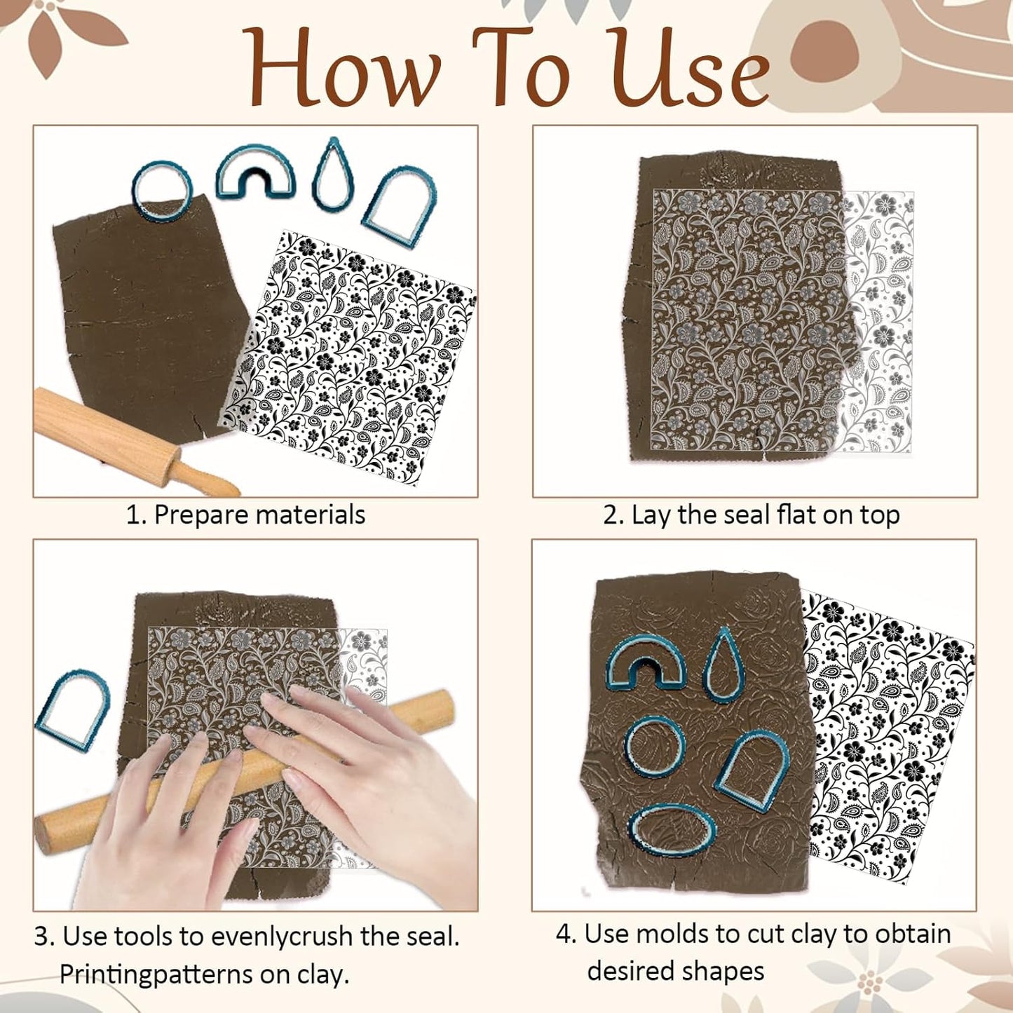 CHGCRAFT Paisley Pattern Polymer Clay Texture Sheet Vines Vintage Flowers Silicone Texture Mat for Polymer Clay Making Earrings Jewelry DIY Crafts 5.5 × 5.5 Inch