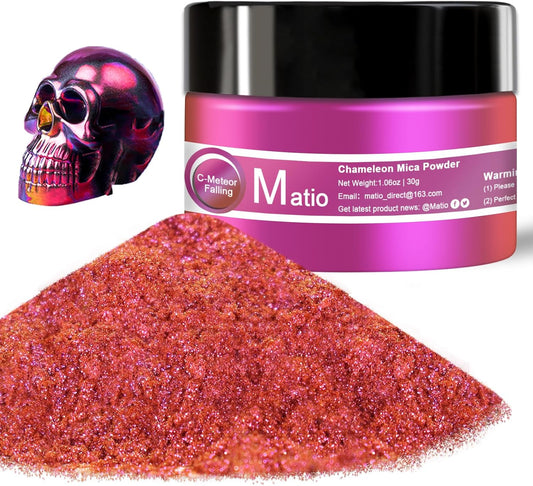 Matio Chameleon Mica Powder, 1.06oz/ 30g Meteor Falling Chrome Powder, Pearlescent Effect Color Shift Pigment for Resin Craft, Soap Candle Dye, Nail Art, Makeup, Bath Bomb, Paint, Slime Pigment