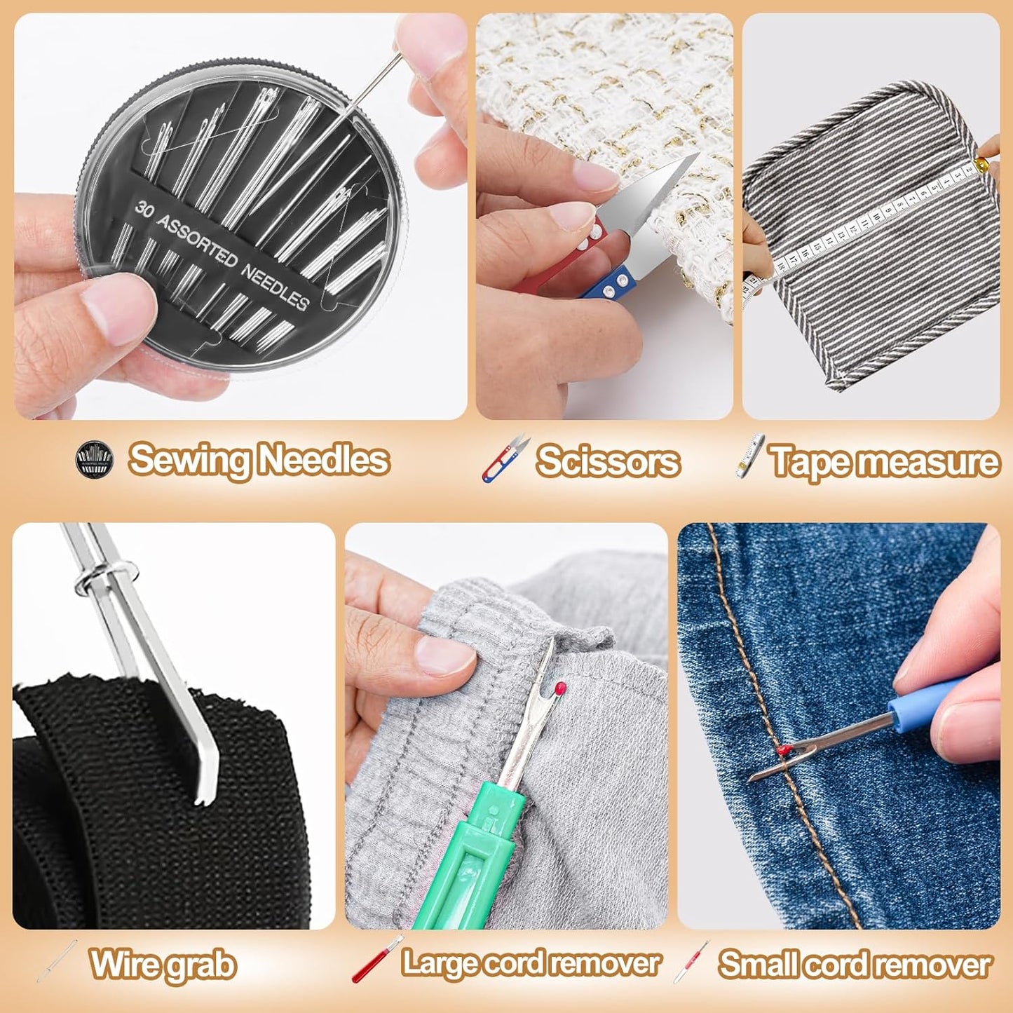 CousDUoBe Sewing Thimble Kit,thimbles for Hand Sewing，Needle threaders，Seam Rippers for Sewing，Measuring Tape and Thread Snips, Hand Embroidery Craft（Complete Sewing Kit）
