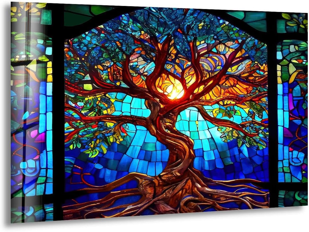 My Photostation.com 28Wx18H'' Stained Blue Life of Tree Glass Wall ArtTempered Glass Printing Wall Decor Large Wall Art Wall Hangings