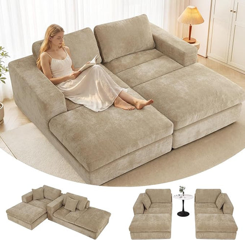 80.7" Oversized Double Chaise Lounge Chair Indoor, Cloud Boneless Sleeper Sofa by Mifnas