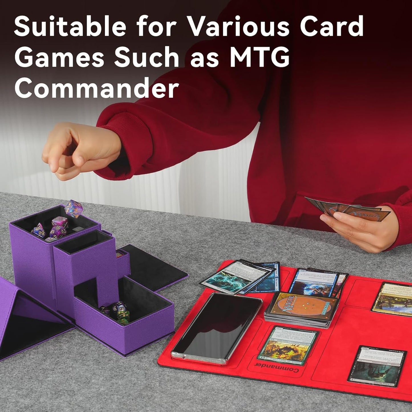 Dice Tower & Dice Tray Storage Box, 3 in 1 Dice Holder Case (Rolling Tower Storage Drawers, Dice Rolling Tray), Leather Magnetic Closure DND Accessories Gifts for RPG MTG, Violet/Black