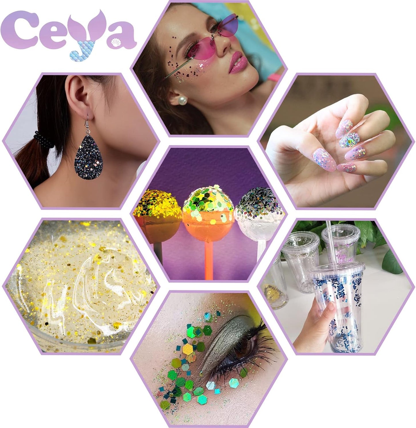 Ceya Holographic Chunky Glitter, 4.9oz/ 140g Lazurite Gold Craft Glitter Powder Mixed Fine Flakes Iridescent Nail Sequins for Nail Art, Hair, Epoxy Resin, Tumblers, Slime, Painting, Festival Decor