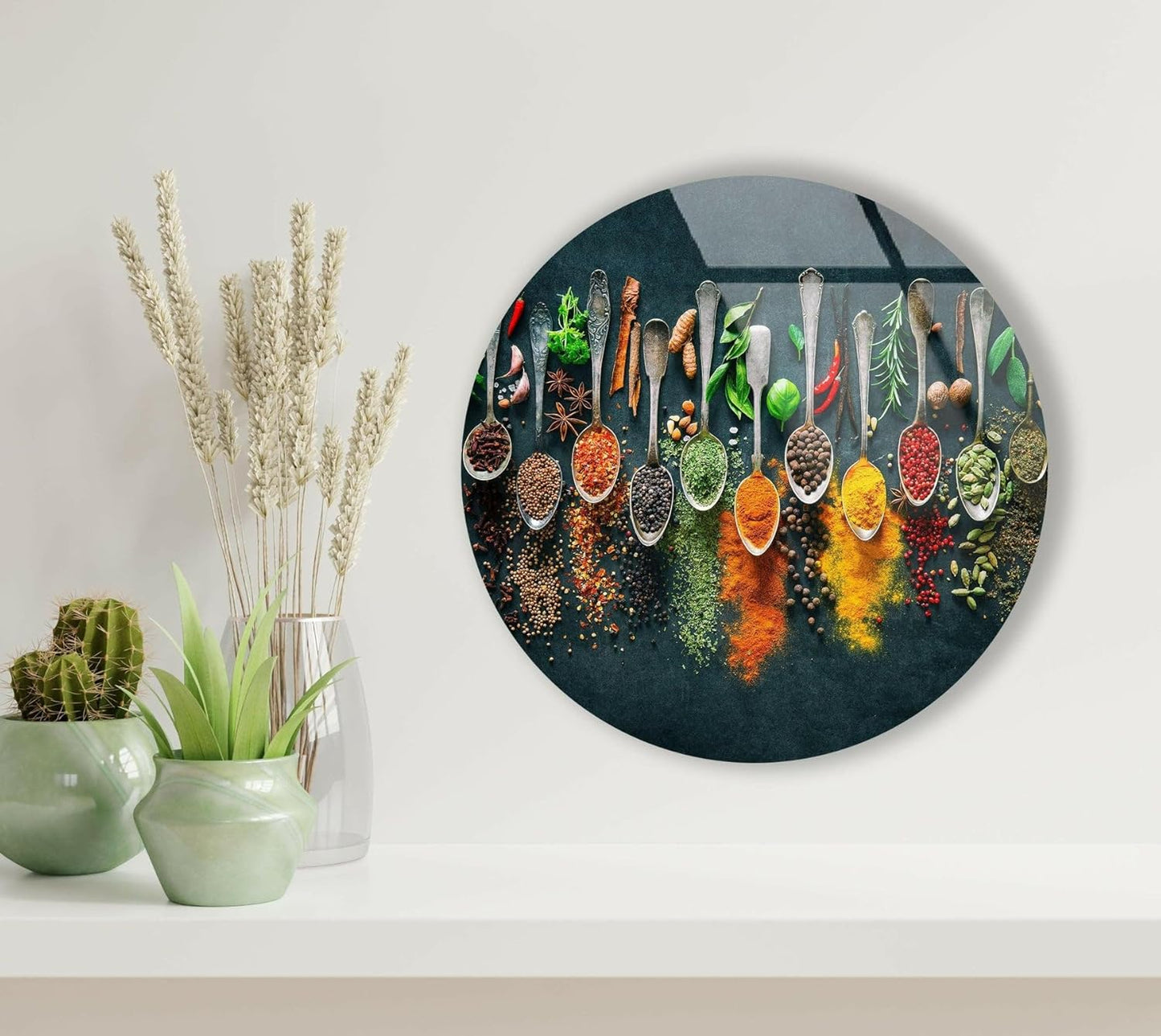 My Photostation.com Round 24'' Spoon Spices Glass Wall ArtTempered Glass Printing Wall Decor Large Wall Art Wall Hangings