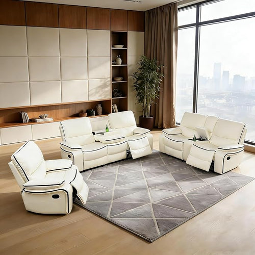 3-Piece Recliner Sofa Set, Adjustable Leather Recliner by Unknown