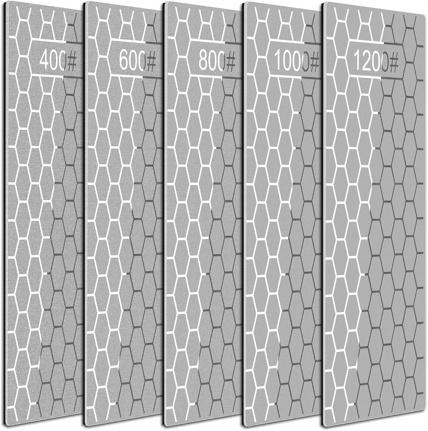 Diamond Sharpening Stone, 5 Pcs Knife Sharpener Stone with Non-Slip Base, Diamond Sharpening Plate for Scissors Pocket Knife Outdoor Kitchen Sharpening Tools (400/600/800/1000/1200 Grit)