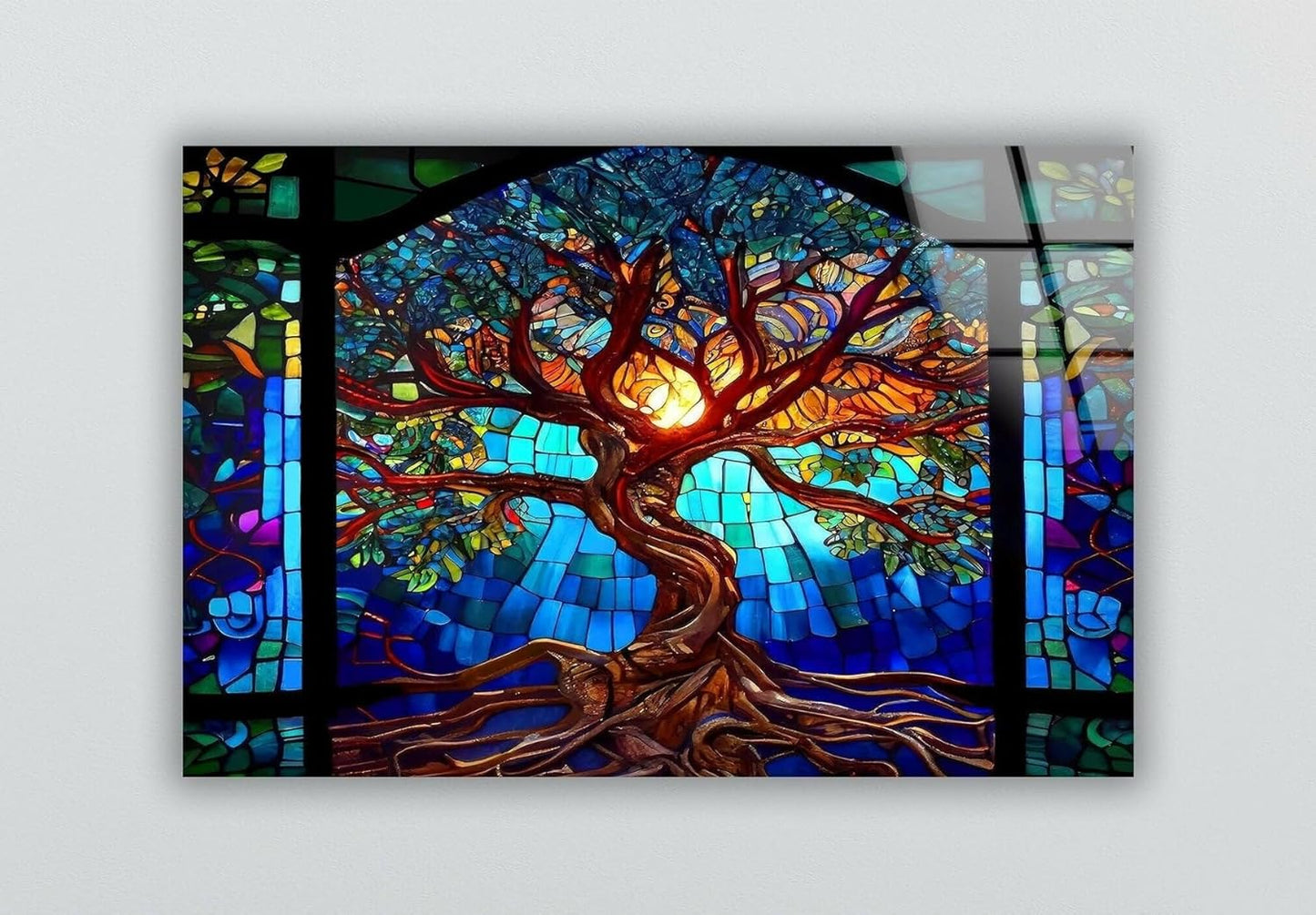 My Photostation.com Round 24'' Stained Blue Life of Tree Glass Wall ArtTempered Glass Printing Wall Decor Large Wall Art Wall Hangings