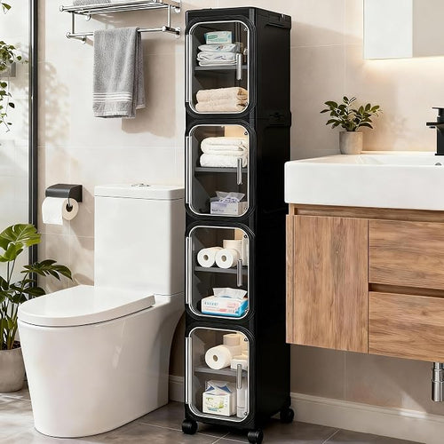 4-Tier Tall Narrow Storage Cabinet, Slim Bathroom Storage Cabinet by Lifelongpal