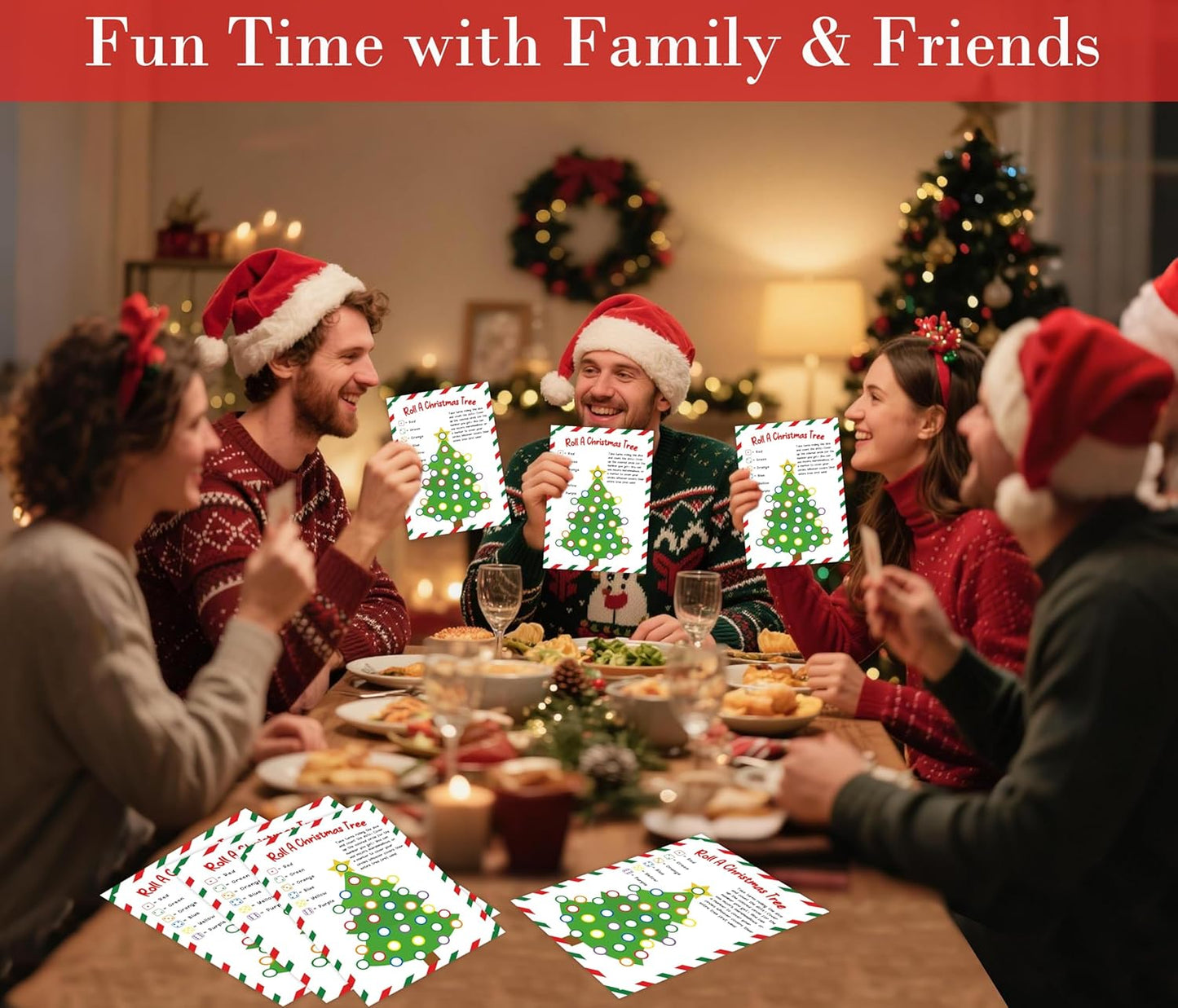 Roll A Christmas Tree Dice Game, Christmas Games for Families & Large Groups-25 Players, Xmas Party Games for Adults, Red and Green Theme Winter Holiday Decorations White Elephant Gifts Ideas