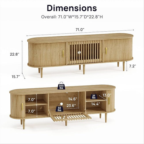70" Fluted Mid Century Modern TV Stand - Image 2