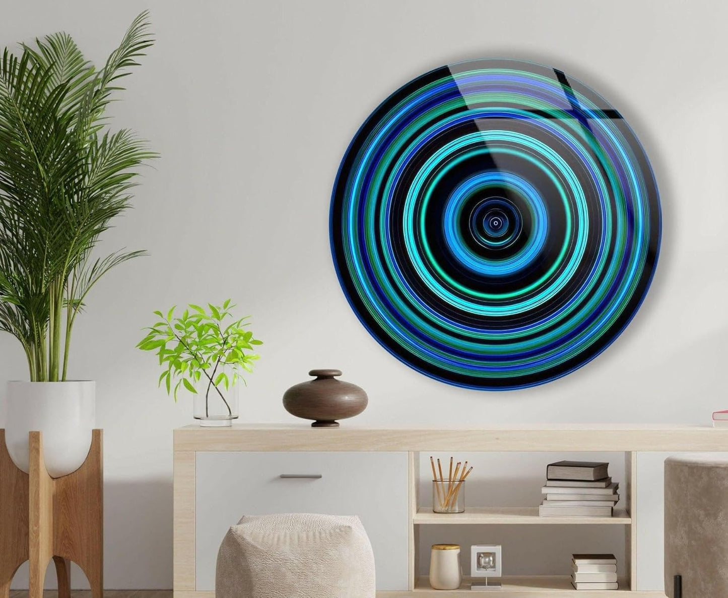 My Photostation.com 31.5''(80cm) Diameter Blue and Green Round Glass Wall Art Tempered Glass Printing Wall Decor Large Wall Art Wall Hangings