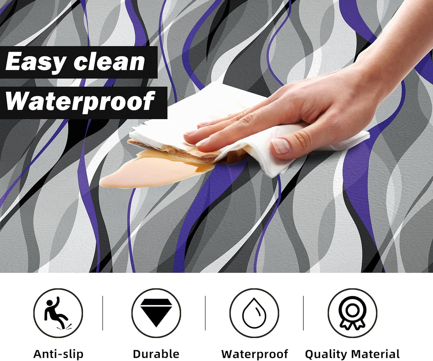 Kitchen Mats for Floor Modern Abstract kitchen rugs Grey and Purple Stripe Anti Fatigue Kitchen Mats Waterproof Floor Mats Cushioned Non-Skid Standing Mats for Kitchen, Set of 2,17.3 x 28+17.3 x 47