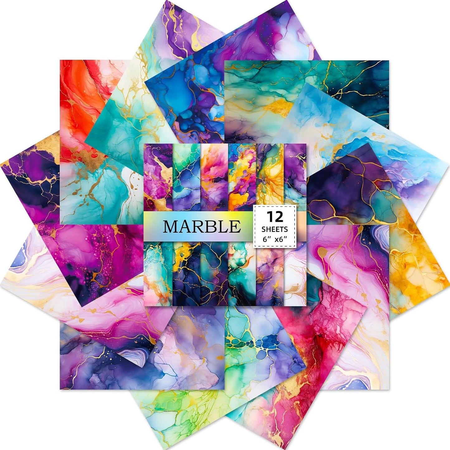 Marbled Scrapbook Paper Pad Color Marbled Patterned Paper 6×6,24 Sheets Single-Sided Scrapbooking CardStock Papers Pad for Holiday Cardmaking DIY Origami Journaling.