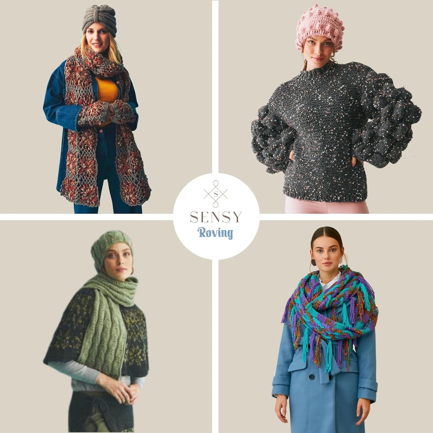 3 Skeins of Sensy Roving Yarn, 3.5 oz, 132 Yards, Gauge 5 Bulky (White)