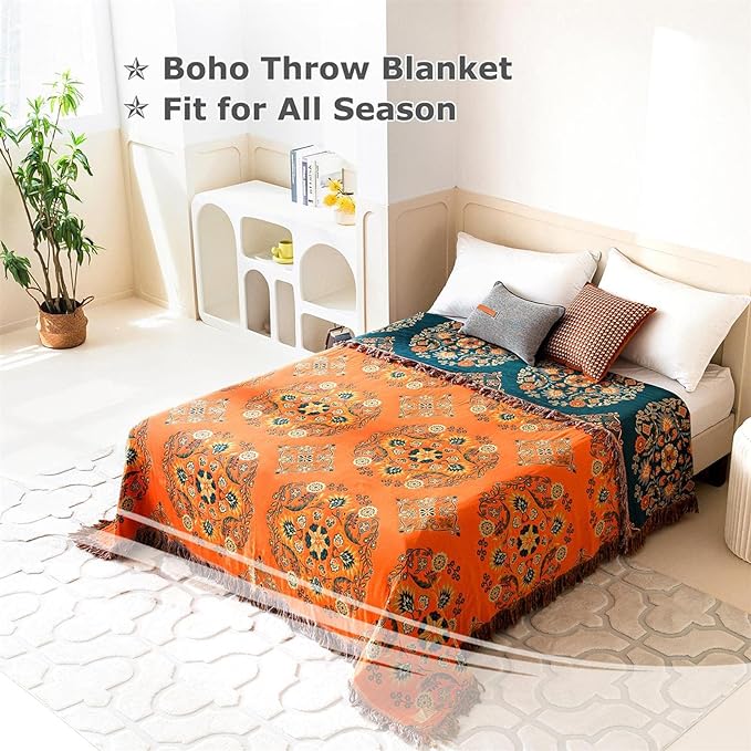 LUTBM Boho Throw Blanket for Bed 100% Cotton Soft Lightweight Quilt Floral - Image 3