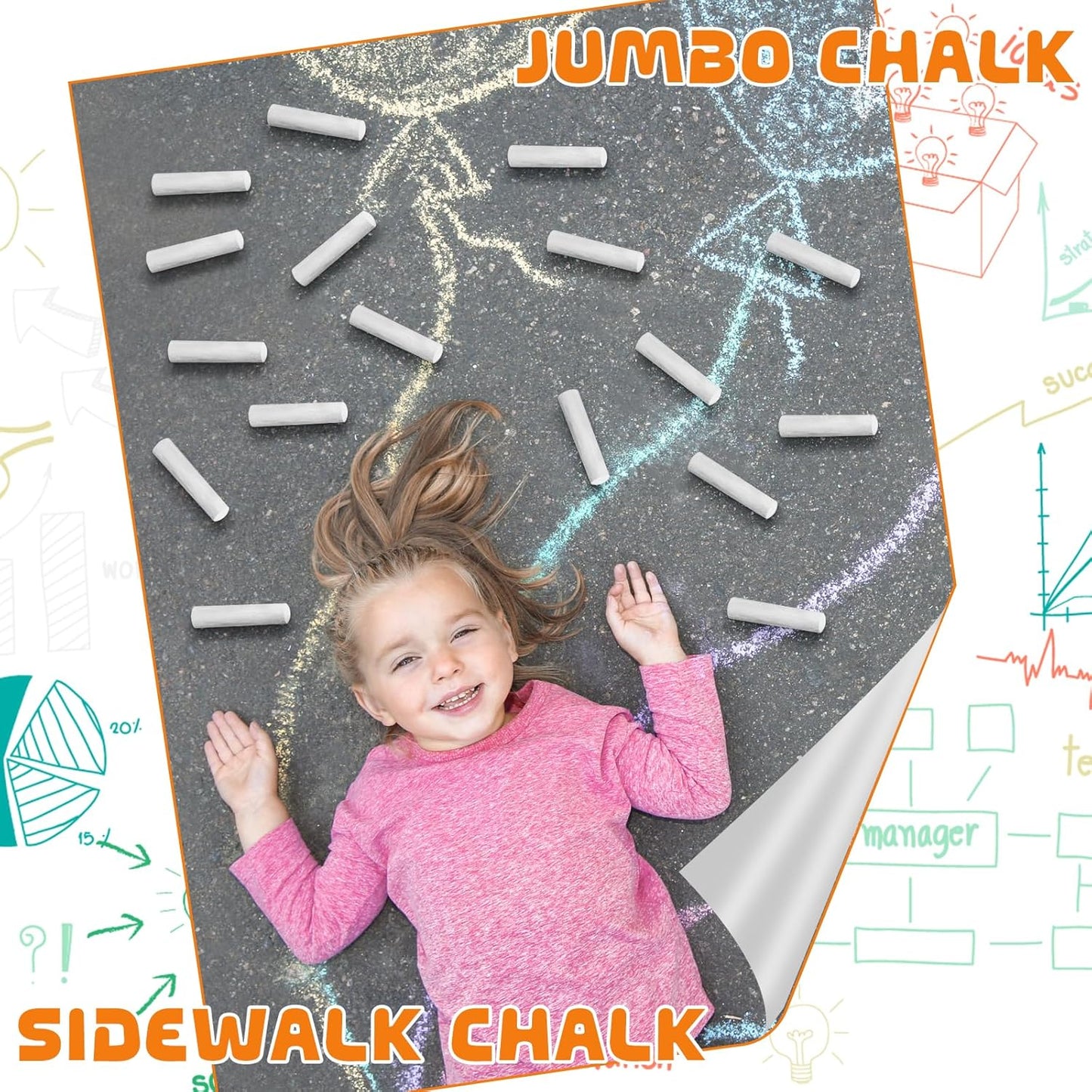 40 Pcs Sidewalk Chalks for Kids Non Toxic Jumbo Chalk for Party Gift Outdoor Art Classroom Play Painting (White)