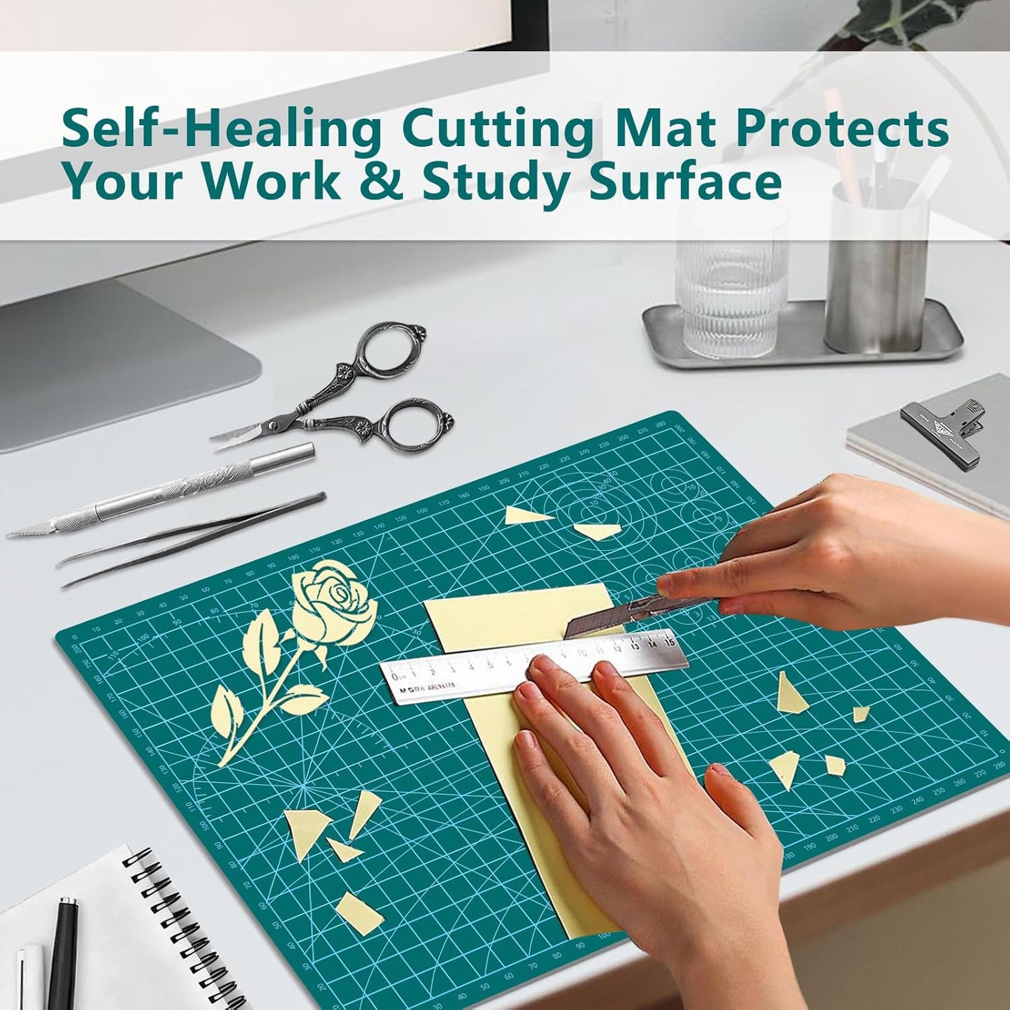 Cutting Mat 9"x12" Self Healing Cutting Mat Size Double Sided 5-Ply Rotary Sewing mat for Crafts Fabric Quilting Hobby Art Clay Precision Scrapbooking Project, A4, Green 2PCS