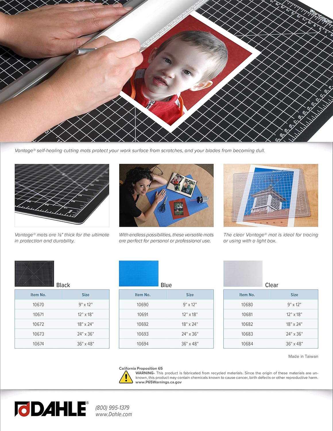 Dahle Vantage 10670 Premium Self-Healing Cutting Mat, 9"x12", 1/2" Grid, 5 Layers for Max Healing, Perfect for Crafts & Sewing, Black