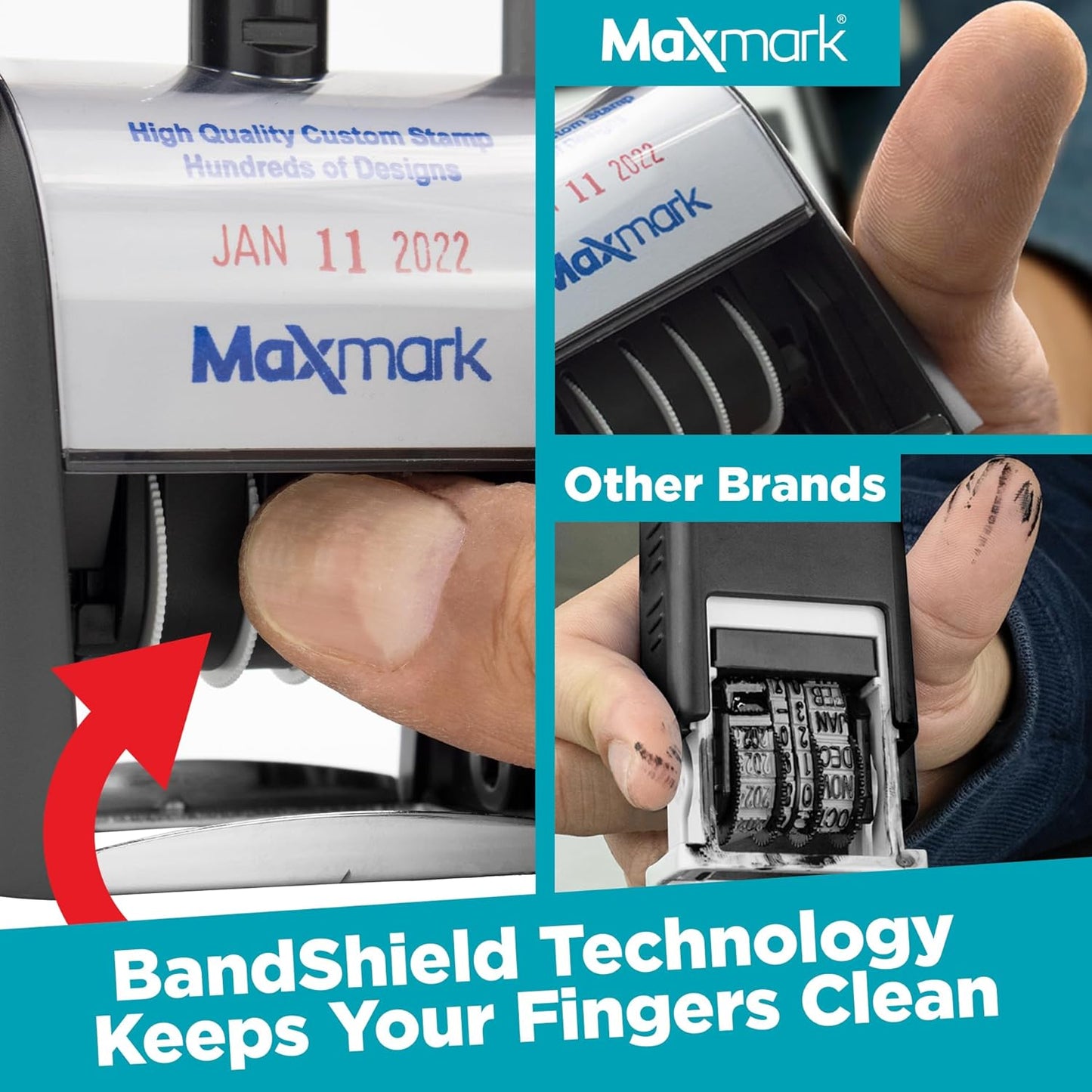 MaxMark Heavy Duty Self Inking Date Stamp with Phrase Posted - Red Ink