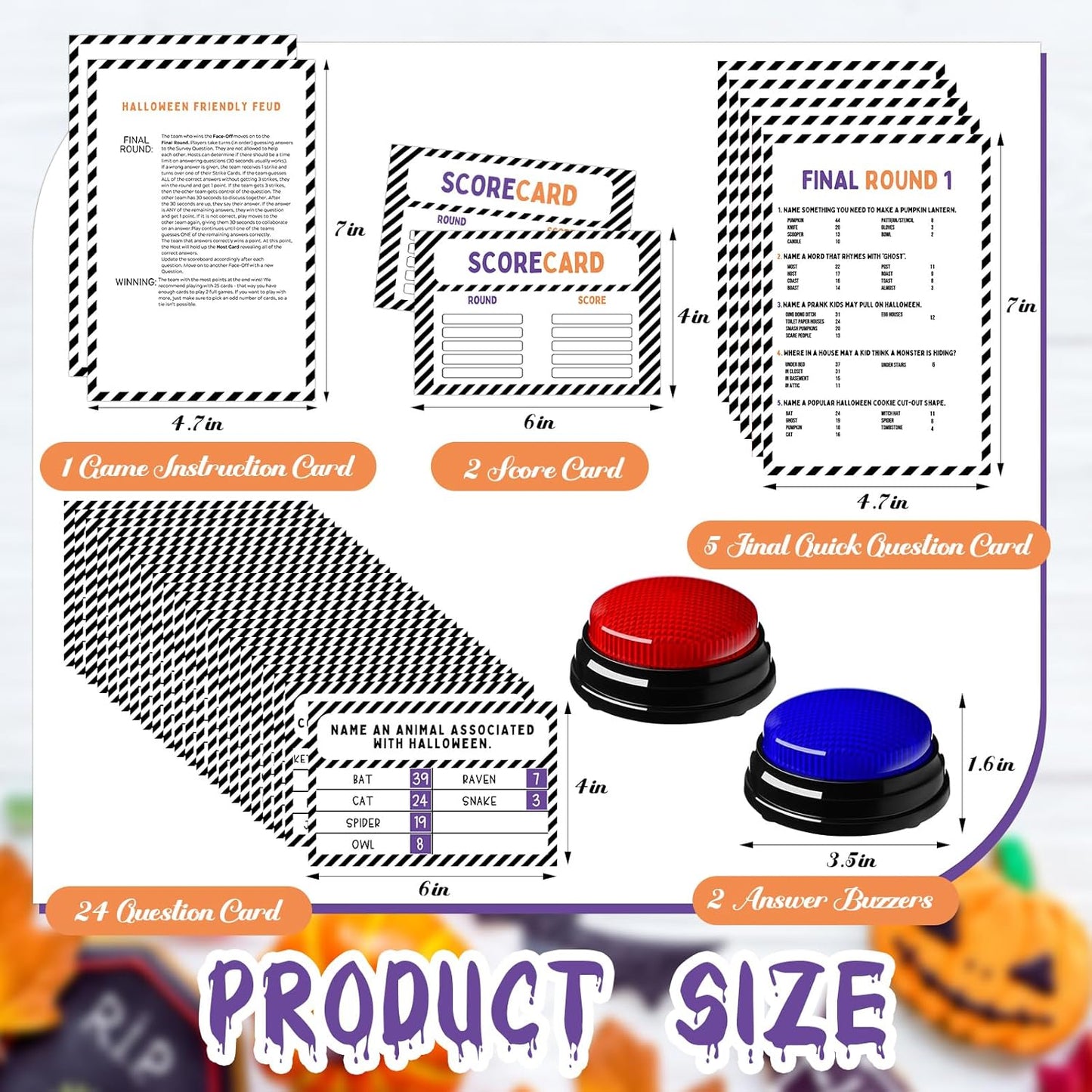 Halloween Party Friendly Feud Game with 2 Answer Buzzers, Team Building Feud Cards for Holiday Game Night Fun Trivia Quiz for Groups Office Class