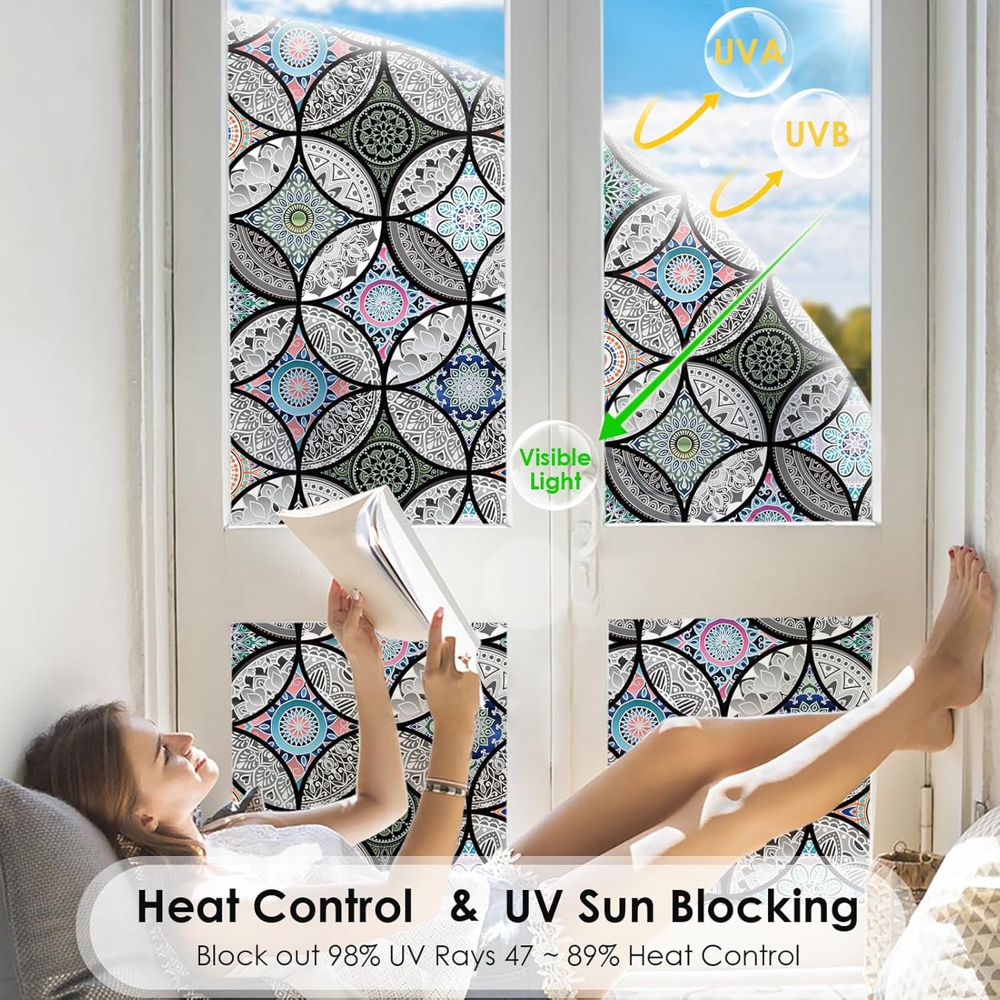 DKTIE Static Cling Decorative Window Film with Installation Tools Non Adhesive Privacy Film, Stained Glass Window Film for Bathroom Shower Door Heat Cotrol Anti UV 17.7 x 78.7 Inch