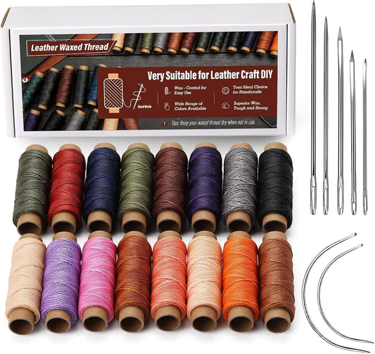 0.8 mm Leather Sewing Thread, 16 Colors 32 Yards Waxed Thread, Round Waxed Thread,Wax String for Bracelet Making, Sewing Stitching, Braiding, Beading, Bookbinding