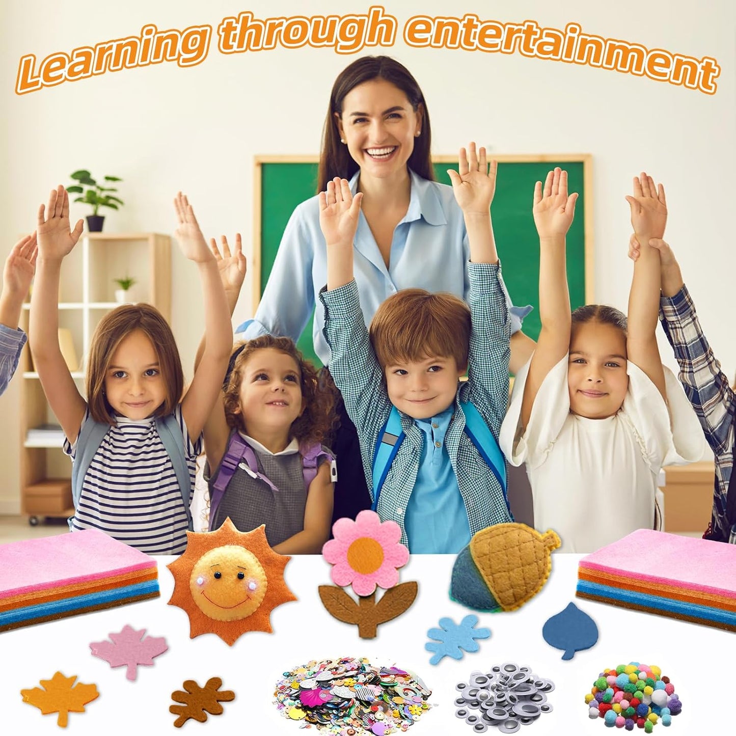 42Pcs Boho Felt Fabric Sheets 8 x 12 Inch Brown Beige Blue Assorted Soft Thick Felt Pack with Wiggle Google Eyes Pom Poms Glitter Patchwork Craft Supply for DlY Sewing Creative Art Project Decor