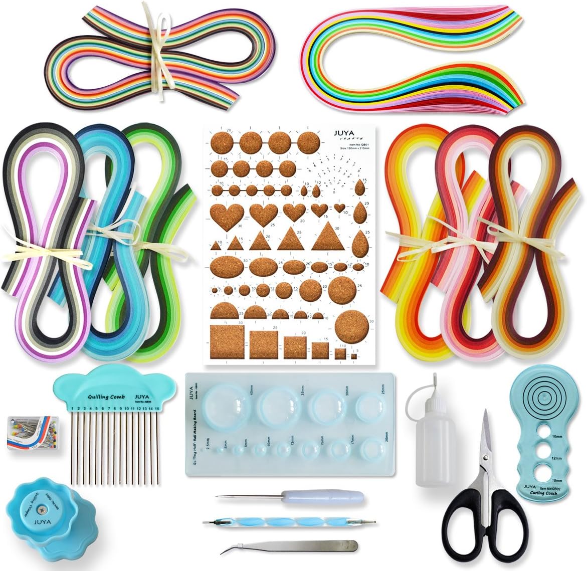 JUYA Paper Quilling Kit with Blue Tools 960 Strips Board Mould Crimper Coach Comb (Paper Width 3mm)