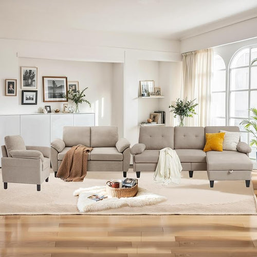 84" Convertible Sectional Sofa Set, 3 Seat L Shaped Couch by soscana