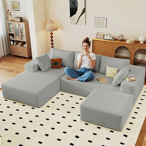 95" Cloud Sectional Couch U-Shaped Chaise by ODUWA
