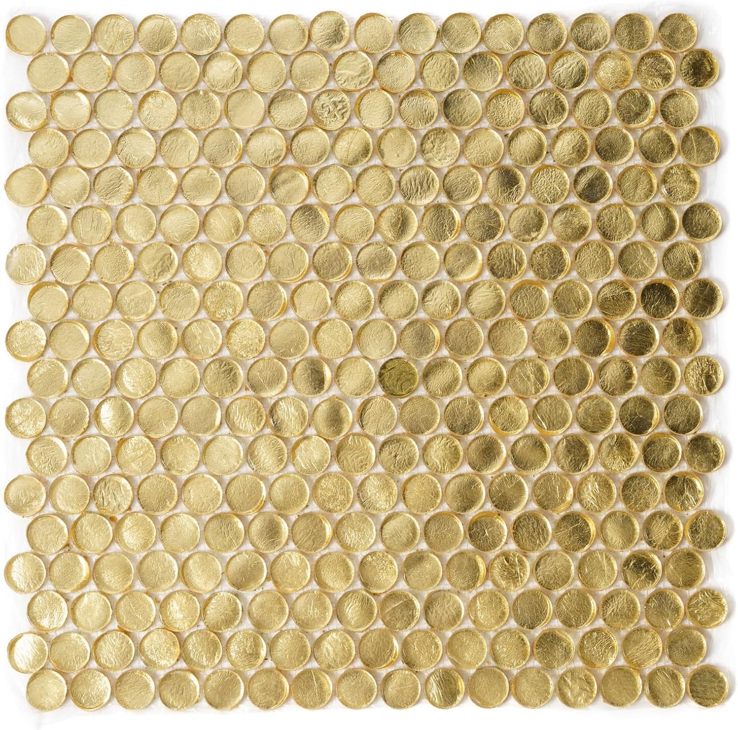 1.03 sq ft/Piece Pack of 1,Glossy Gold Glass Penny Round Mosaic Tiles – 12.2" x 12.2" Mesh-Mounted Sheets, Not Peel & Stick - Kitchen Backsplash, Shower Wall, Bathroom, Fireplace, Interior Decor