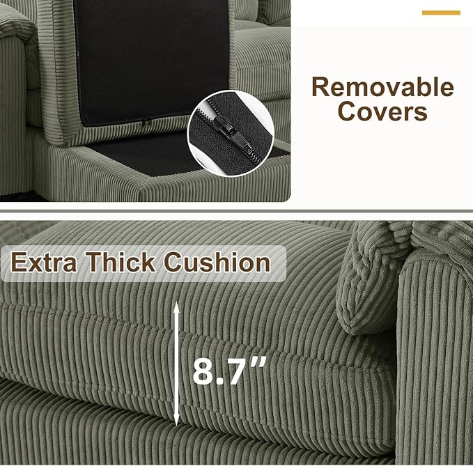 HAOMARKETS Corduroy 4-Piece Sofa Set, Upholstered Ottoman Set of 2 and Accent - Image 5
