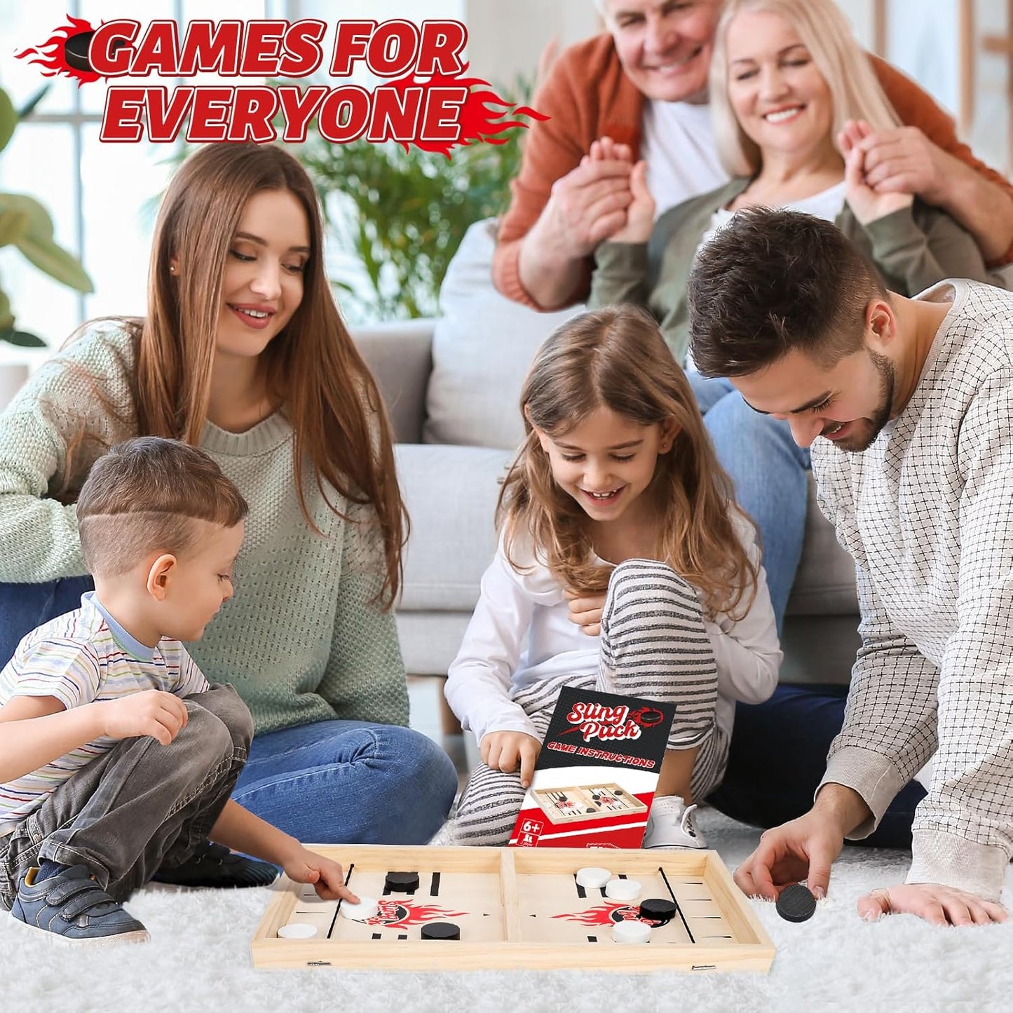 Large Fast Classic Slingshot Puck Game, Wooden Hockey Board Games for Family Night, Table Game for Adults and Kids, 2 Player Games for Ages 6 and Up, Test Speed and Accuracy, Air Hockey