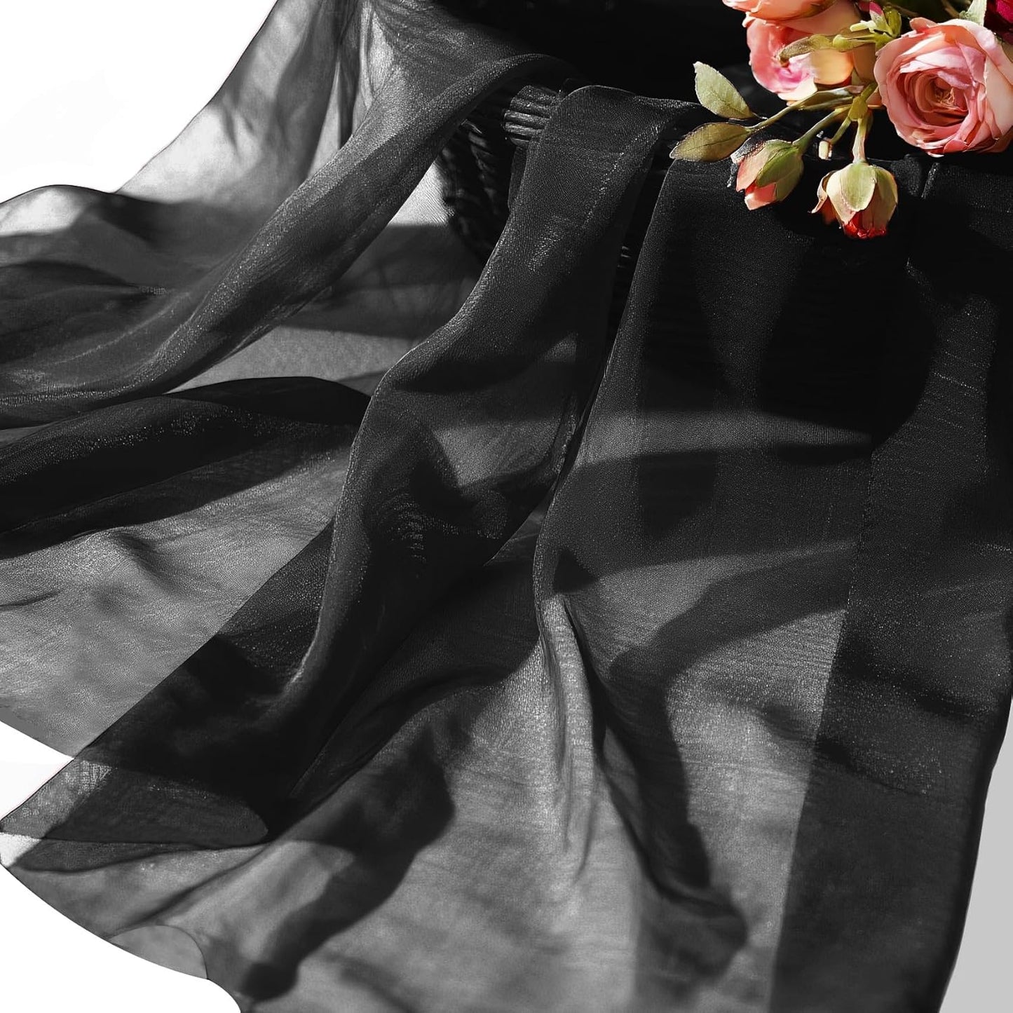 Sheer Fabric 60" x 1 Yards (3 ft) Organza Fabric by The Yard for DIY Wedding Decorations Craft Projects Party Backdrops Bows (Black)