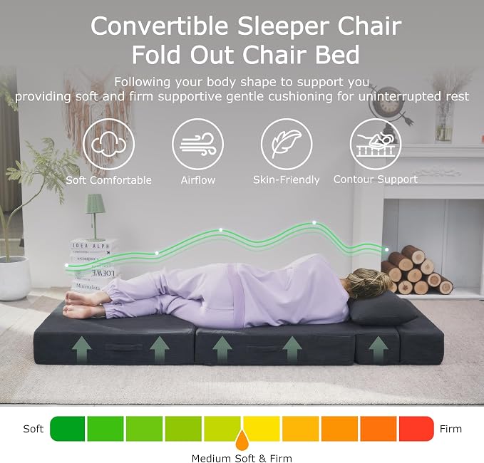 Folding Sofa Bed, 4 in 1 Convertible Sleeper Chair - Image 3