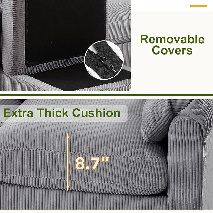 HAOMARKETS Corduroy Sofa Set, Upholstered Armchair Set of 2 and 3-Seater Sofa - Image 5