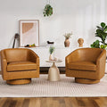 Swivel Barrel Accent Chairs Set of 2, Round Faux Leather Living Room Arm Chairs by ErdoruLiving