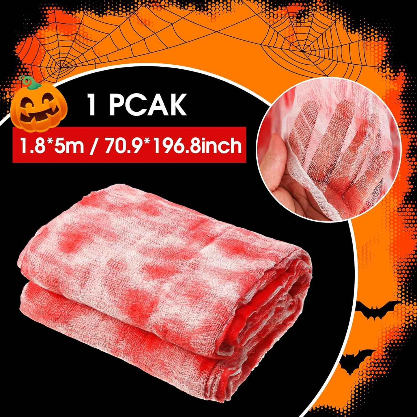 Boao Halloween Cheese cloth 70.87 x 196.85 Inch Bloody Cheesecloth Roll for Crafts Large Cotton Muslin Gauze Fabric for Halloween Outdoor & Indoor Spooky Decoration