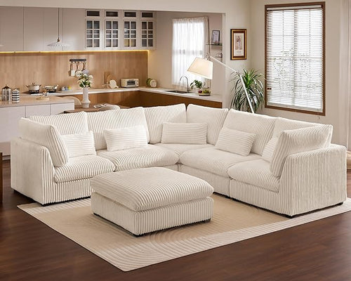 115" Oversized Corduroy Couch Modular Sectional Sofa, Washable Cloud Couch by CHICHOUSE