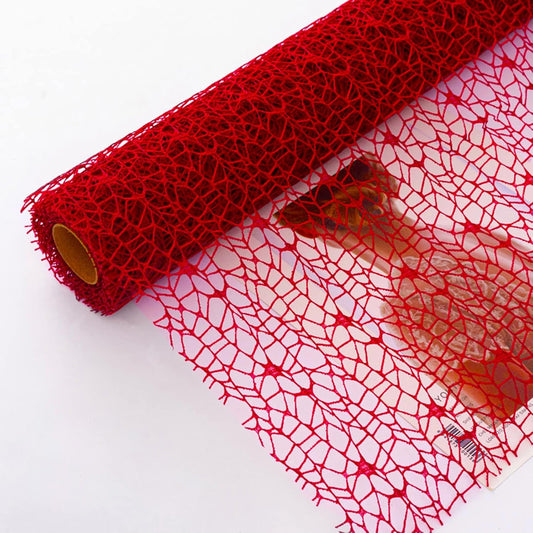 Korean Jacquard Net Mesh Openwork Floral Wrapping Paper 1 Roll Florist Supplies Flower Bouquet Wrapping Paper Floral Supplies for Fresh Flowers, 50cm x 5 Yard (Red)