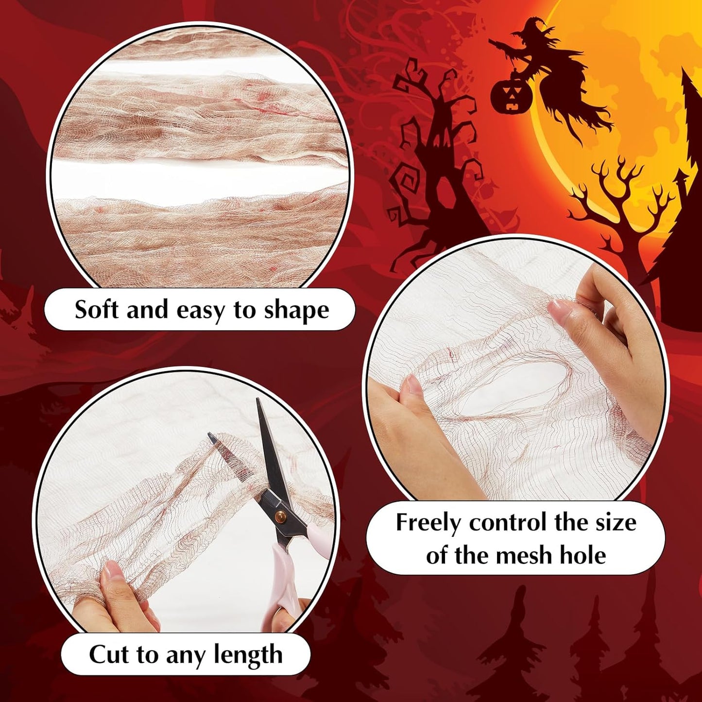 Boao Halloween Cheese cloth 70.87 x 196.85 Inch Light Bloody Cheesecloth Roll for Crafts Large Cotton Muslin Gauze Fabric for Halloween Outdoor & Indoor Spooky Decoration