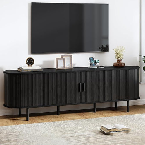 70.8" TV Stand with Power Outlet, Mid-Century Modern Television Stand, Fluted by ComfyCorner