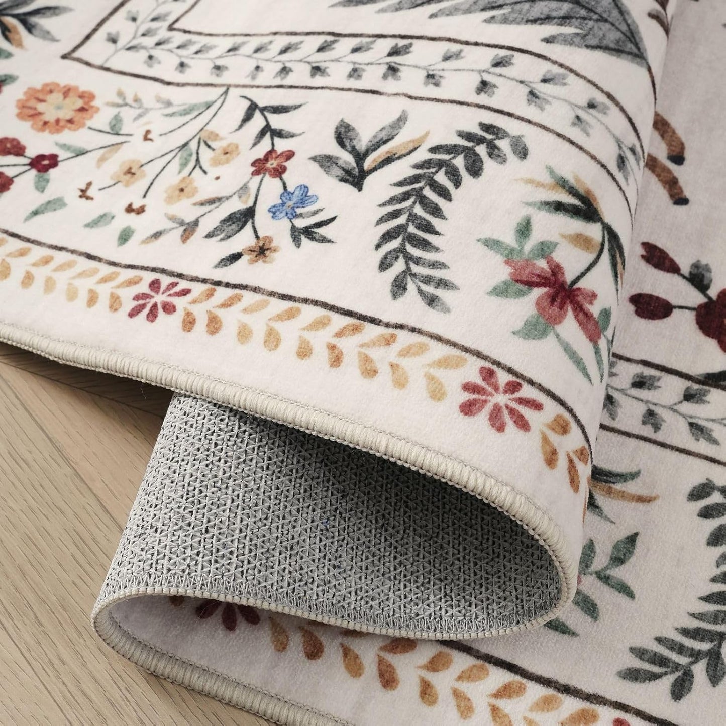 Rugcomf Area Rugs 9x12 Living Room Clearance Washable Boho Rug Non Slip Floral Animal Vintage Low Pile Large Rug for Living Room, Bedroom, Farmhouse, Dining Room, Kids Playroom (Beige)