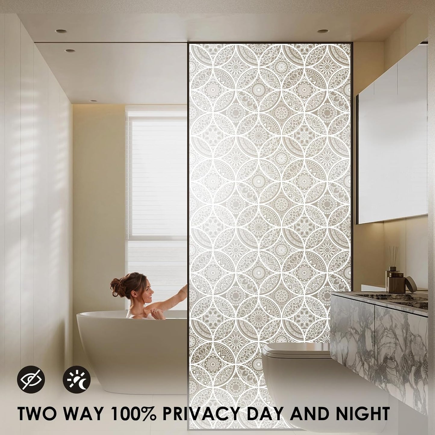 DKTIE Bohemian Decor Stained Glass Window Film with Installation Tools, Two-Way Window Privacy Film, Reduce Glare, Pure White, 17.7 x 78.7 Inch