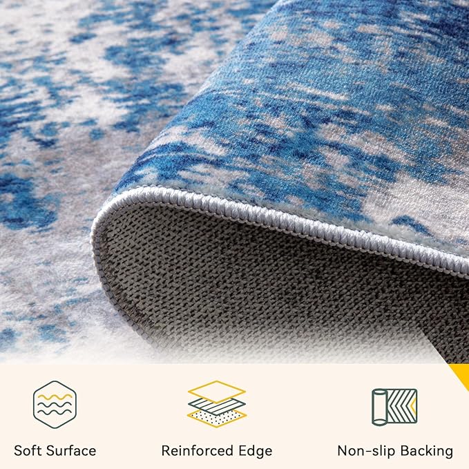 RELEANY Washable Area Rugs 3x8 Non-Slip Modern Abstract Soft - Image 3