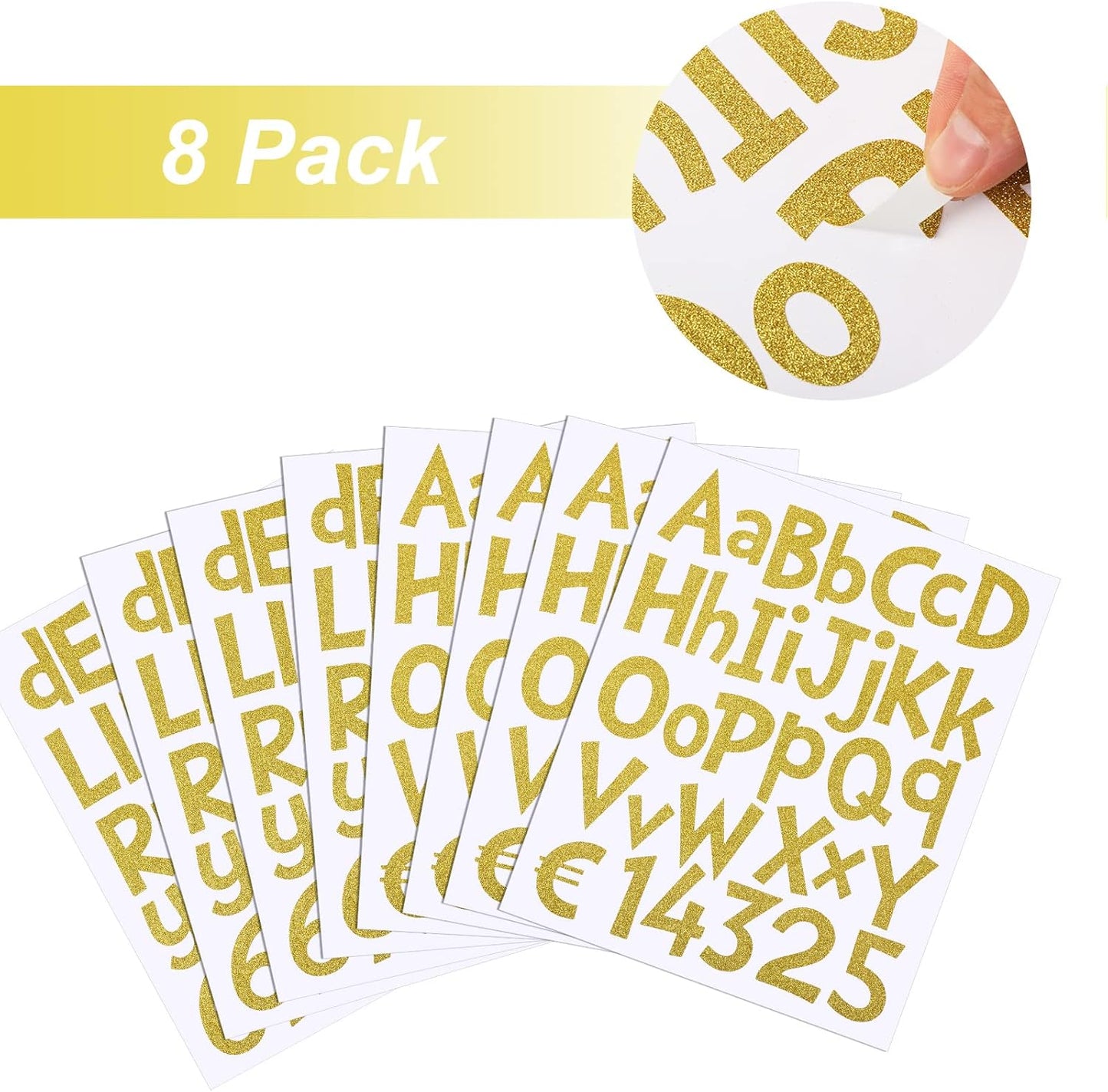 TaoBary 544 Pcs 2 Inch 16 Sheets Large Letter Stickers, Upper and Lower Case, Adhesive Vinyl Alphabet Sticker for Bulletin Board, Poster, Bottle, DIY, Notebook(Glitter Gold,2 Inch)