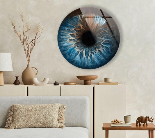 My Photostation.com 24''(60cm) Diameter Eye Round Blue Glass Wall Art Tempered Glass Printing Wall Decor Large Wall Art Wall Hangings